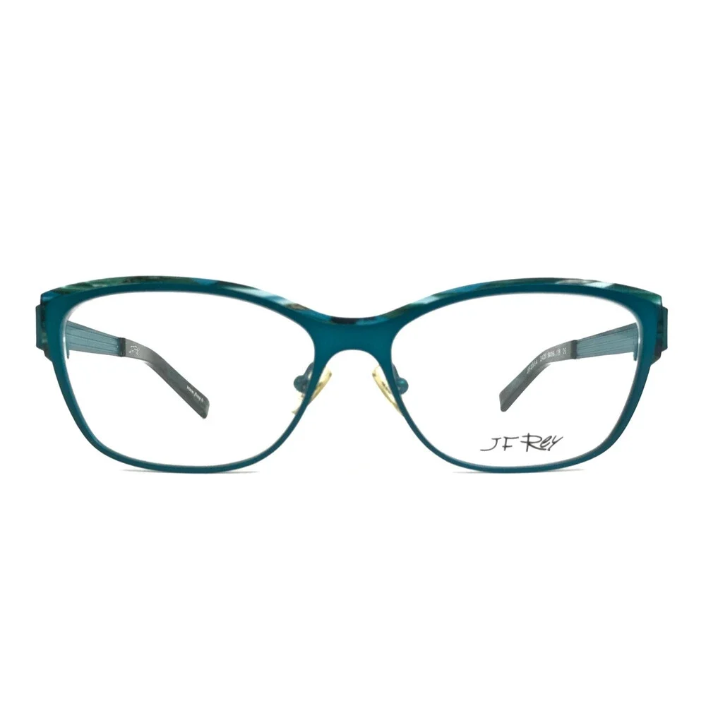 J.F. Rey Eyeglasses Frames JF2554 2425 Matte Teal Blue Horn Cat Eye 54-15-136